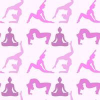 nahtlos Muster. Yoga posiert wie nahtlos Hintergrund. Hintergrund mit Frauen im Rosa Farben. Rosa und Weiß nahtlos Hintergrund mit Mädchen im Yoga Posen. Yoga Hintergrund. vektor
