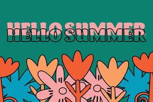 Hallo Sommer- Banner, Konzept. hell Blumen und Text im retro Stil. Illustration zum Ihre Design vektor