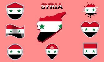 Sammlung von eben National Flaggen von Syrien mit Karte vektor
