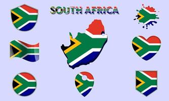 Sammlung von eben National Flaggen von Süd Afrika mit Karte vektor