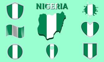 samling av platt nationell flaggor av nigeria med Karta vektor