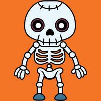 süß Skelett steht auf ein Orange Hintergrund. Karikatur Charakter. vektor
