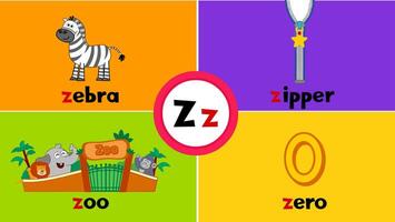 Brief z z Speicherkarte zum Kinder mit 4 Wörter Zebra Zoo Reißverschluss Null vektor