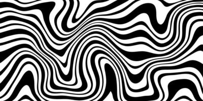 bakgrund med svart och vit vågig rader. psychedelic zebra mönster. skev randig svartvit textur. vektor