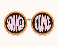 Sommer- Zeit Aufkleber Vorlage. retro Stil Sommer- Abzeichen mit Sonnenbrille. Illustration im minimalistisch Jahrgang Stil zum drucken eps10 vektor