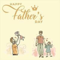 Lycklig fars dag hälsning kort design. barn i hans fars händer på en gul bakgrund, Lycklig internationell fars dag begrepp. kort, affischer, webbplatser, broschyrer, banderoller, flygblad eller affischer. vektor