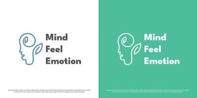 Kopf Verstand Logo Design Illustration. Silhouette achtsam Gefühl habe gedacht Teilen Beratung Pflege Hilfe Unterstützung mental Gesundheit Gehirn zerebral Emotion Gesicht. Minze Blatt minimal einfach Symbol Symbol. vektor