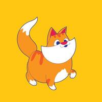 ein Karikatur Zeichnung von süß Orange Katze lächelnd mit Schwanz oben vektor