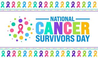 juni är nationell cancer överlevande dag bakgrund mall. Semester begrepp. använda sig av till bakgrund, baner, plakat, kort, och affisch design mall med text inskrift och standard Färg. vektor