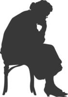 Silhouette traurig Alten Frau Sitzung allein deprimiert Sitzung schwarz Farbe nur vektor
