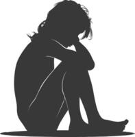 Silhouette traurig wenig Mädchen Sitzung allein deprimiert Sitzung schwarz Farbe nur vektor