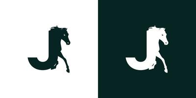 logotypdesign med initialbokstaven j kombinerat med symbolen för en häst är modern och professionell vektor