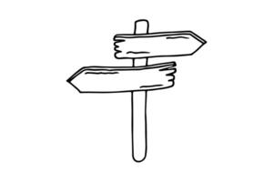 ein Holz Straße Zeichen editierbar Gekritzel Hand gezeichnet Symbol. ein gerichtet Pfeile Post. wandern, Wandern, Tourismus Illustration vektor