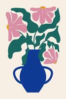 abstrakt Blumen- Poster. Illustration von Blumen im Vase im modisch naiv retro Hippie Stil 60er Jahre 70er. modern Poster und Hintergrund. vektor