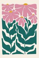 abstrakt Blumen- Poster. Illustration von hoch Blühen Blumen im modisch naiv retro Hippie Stil von 60er Jahre 70er. modern Poster und Hintergrund. vektor