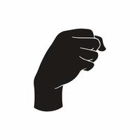 schwarz Silhouette von Mann steigend Faust Hand auf Weiß Hintergrund mit Weiß Linien definieren Daumen und Finger. Hand Geste eben Symbol Abziehbild Illustration. vektor