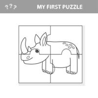 Bildungspuzzlespiel für Kinder im Vorschulalter mit lustigem Nashorn oder Nashorn vektor