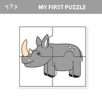 Bildungspuzzlespiel für Kinder im Vorschulalter mit lustigem Nashorn oder Nashorn vektor