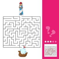 Labyrinth-Spiel für Kinder. Helfen Sie dem Boot, zum Leuchtturm zu gelangen. vektor