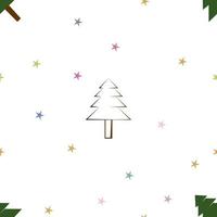 Weihnachtsvektor-Wiederholungsmuster, einfaches Weihnachtsthema-Vektormuster mit Weihnachtsbaum und Sternen, handgezeichnetes Vektormuster für Textil, Geschenkverpackung, Stoff, Webhintergrund. vektor