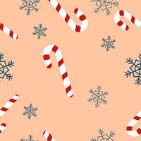 Weihnachts-Wiederholungsmuster mit Zuckerstange und Schneeflocke, handgezeichnetem Vektormuster für Textilien, Geschenkpapier, Stoff, Webhintergrund und Verpackung. vektor