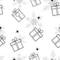 Nahtloses Wiederholungsmuster des Weihnachtsthemas, das mit Elementen wie Geschenkbox, funkelnder Stern und Schneeflocken, handgezeichnetem Vektormustermuster für Textil, Stoff, Geschenkverpackung, Verpackung und Hintergrund erstellt wurde. vektor