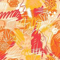 abstrakte nahtlose Muster mit handgezeichneten Texturen im Memphis-Stil, Trenddruck in leuchtenden Sommerfarben. Retro-Mode-Hintergrund. vektor