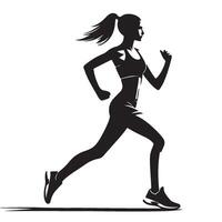 svart och vit kvinna löpare illustration, kvinna idrottare, kondition grafisk vektor