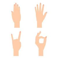 Reihe von naturalistischen Silhouetten von Händen, die ok, stoppen, kühle, offene Hand mit Beugung der Finger zeigen. Vektor-Illustration vektor