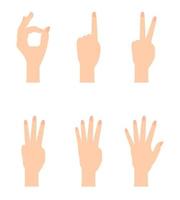 Satz naturalistischer Handsilhouetten, die die Zahlen 0, 1, 2, 3, 4, 5 mit Beugung der Finger zeigen. Vektorillustration vektor