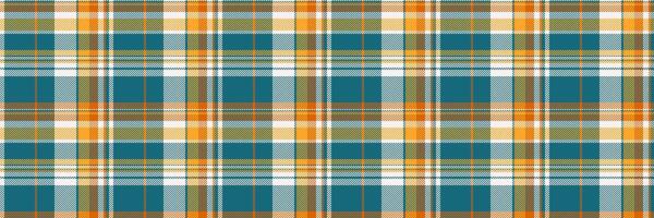 geometri tyg textil- pläd, modern mönster bakgrund . gåva papper tartan sömlös textur kolla upp i cyan och orange färger. vektor