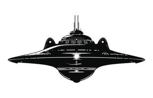 UFO Außerirdischer Raumfahrzeug schwarz Silhouette Sammlung, einfach Außerirdischer Schiff Symbol, Raum fliegend Untertasse. vektor