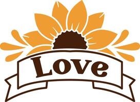 Hälfte Sonnenblume mit das Wort Liebe Band Design Illustration vektor