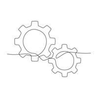 kontinuerlig linje teckning av kugghjul ikon isolera på vit bakgrund. vektor