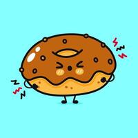 wütend rot Schokolade Krapfen Charakter. Hand gezeichnet Karikatur kawaii Charakter Illustration Symbol. isoliert auf Blau Hintergrund. traurig Schokolade Krapfen Charakter Konzept vektor