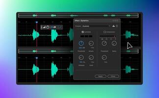 ljud minskning funktioner i audio program. effekt dynamik paneler. illustration vektor