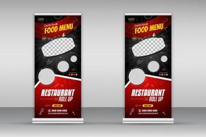 utsökt mat meny rulla upp baner design mall för restaurang svart och röd Färg form bunt, modern och särskild snabb mat meny design dra upp baner för företag befordran uppsättning vektor