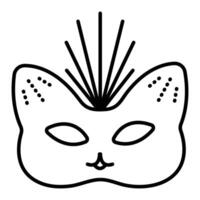 Katze Maskerade Maske mit ein Krone, Kätzchen Karneval Kostüm Teil, katzenartig schwarz Linie Symbol, editierbar Schlaganfall, Pixel perfekt vektor