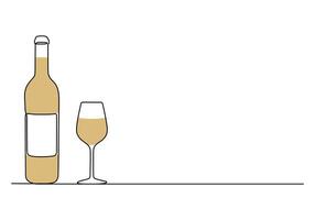 vin glas och flaska ett kontinuerlig linje teckning proffs illustration vektor