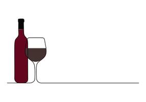 Wein Glas und Flasche einer kontinuierlich Linie Zeichnung Profi Illustration vektor