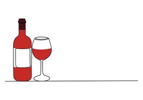 Wein Glas und Flasche einer kontinuierlich Linie Zeichnung Profi Illustration vektor