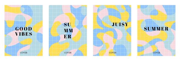 sommar ljus illustrationer uppsättning för affisch, kort, omslag, märka, baner i modern minimalistisk stil med täcka över effekt. modern och enkel sommar design mallar. stock grafisk vektor