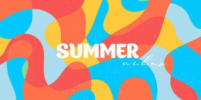 Sommer- Stimmung . horizontal Poster, Gruß Karte, Webseite Header, Etikette oder Flyer. modern Layout Design Vorlagen mit dynamisch Overlay bunt Flüssigkeit Formen. Lager Banner vektor