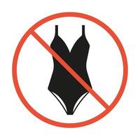 förbud tecken av kvinna underkläder. förbjuden stiga på i bikini eller baddräkt. varning röd sluta cirkel symbol för ingång dörr vektor