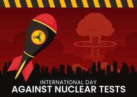 International Tag gegen nuklear Tests Illustration zum August 29 Eigenschaften ein Erde, und Rakete Bombe im ein eben Stil Karikatur Hintergrund vektor