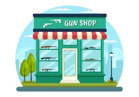 Gewehr Geschäft oder Jagd Illustration mit ein Gewehr, Patrone, Waffe, und Jagd Ausrüstung im ein eben Stil Karikatur Hintergrund Design vektor