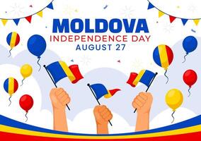 Moldau Unabhängigkeit Tag Illustration zum August 27 mit ein winken Flagge im ein National Urlaub eben Karikatur Stil Hintergrund vektor