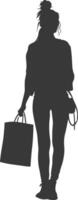 Silhouette Frau mit Einkaufen Tasche voll Körper schwarz Farbe nur vektor