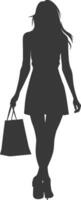 Silhouette Frau mit Einkaufen Tasche voll Körper schwarz Farbe nur vektor