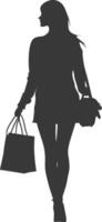 silhuett kvinna med handla väska full kropp svart Färg endast vektor